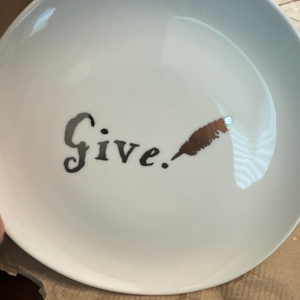 West Elm Thanksgiving White and silver Dinnerware Plate 8.5” Give